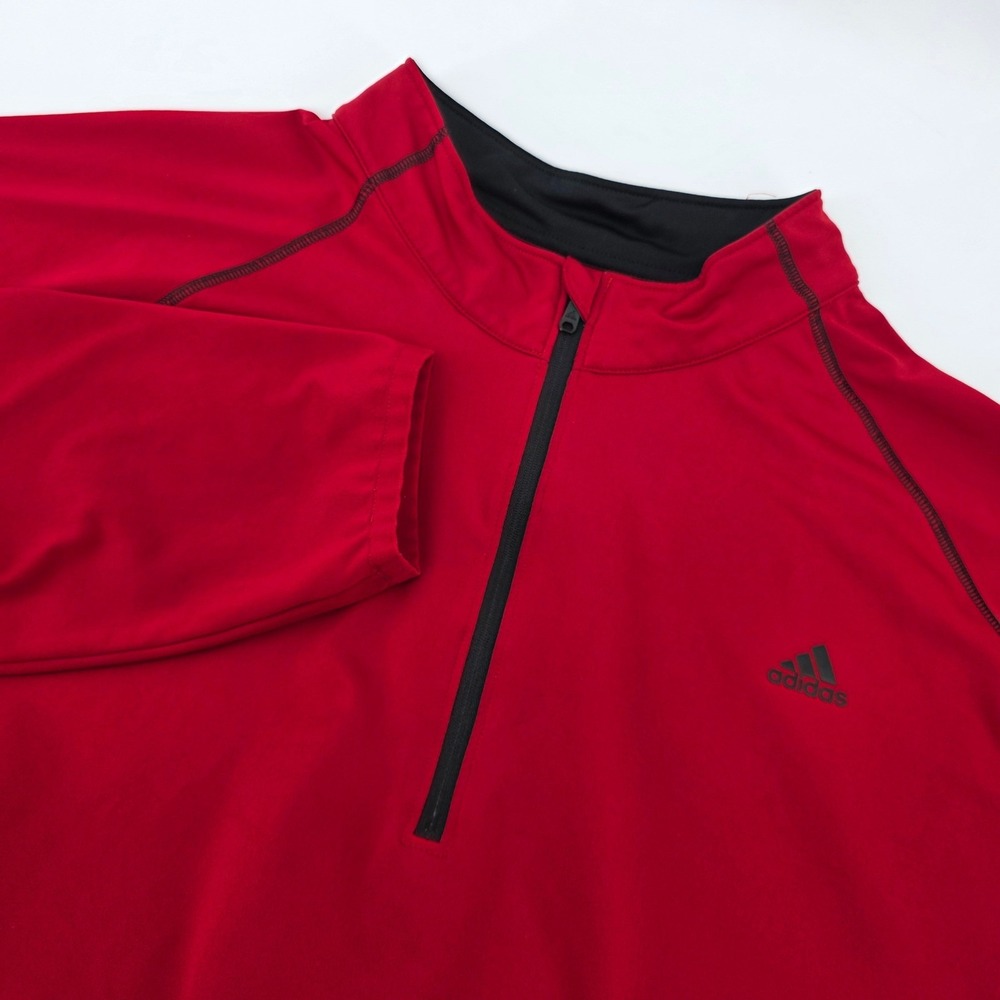 Adidas Mens Red 1/4 Zip Pullover Long Sleeve Athletic Shirt 2XL Golf Sporty Prep